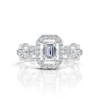 Luxury Emerald Cut Halo Diamond Chain Ring