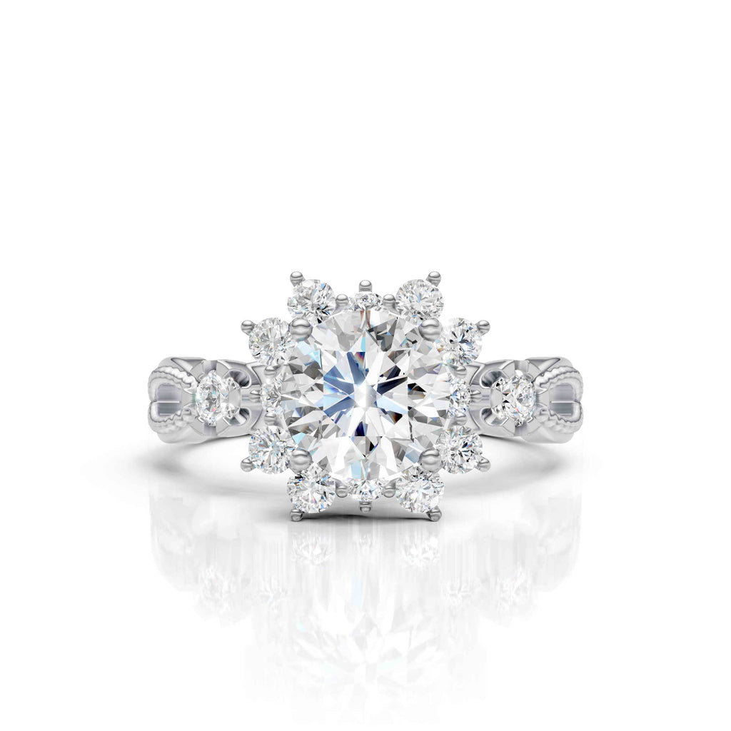 Floral Round Solitaire Diamond Ring