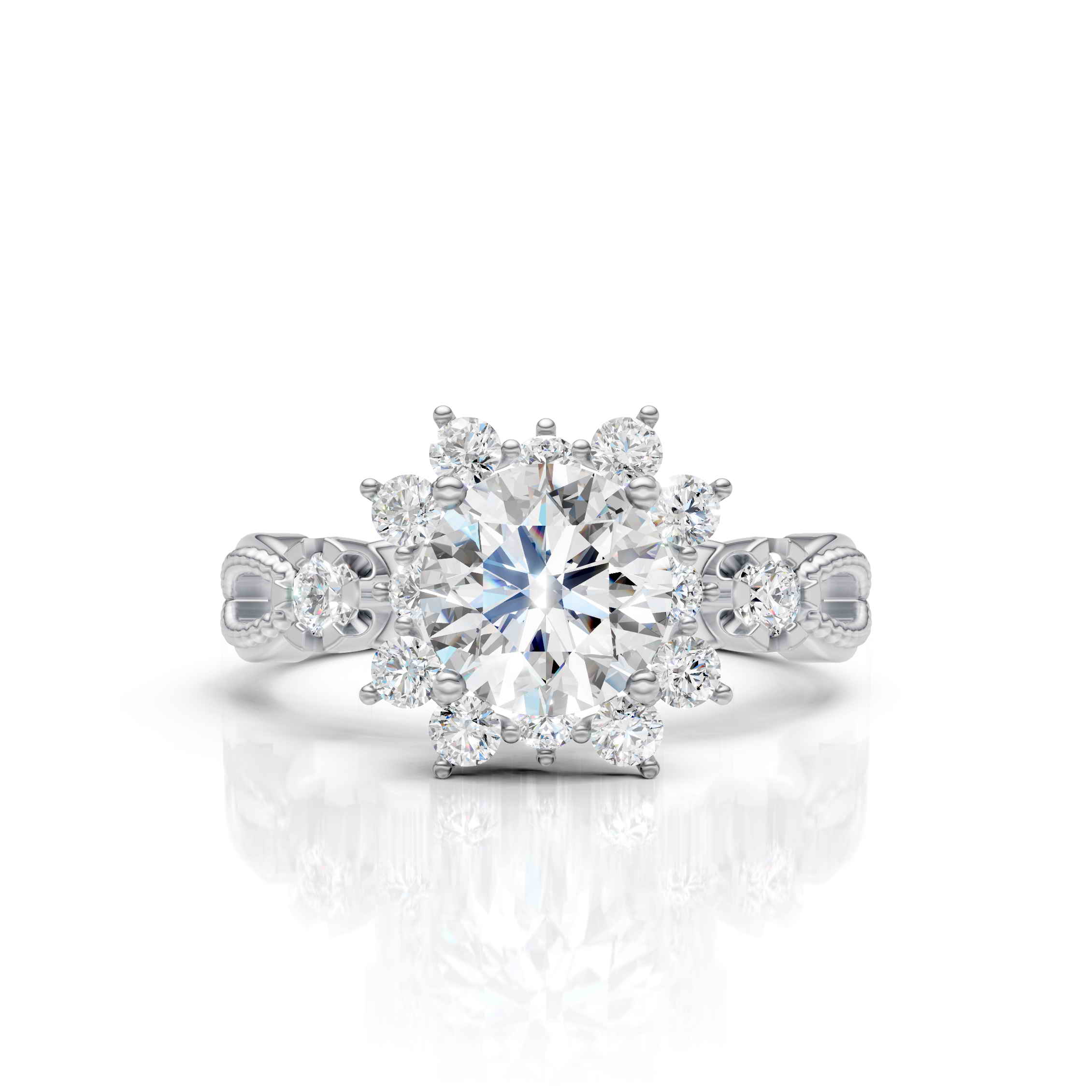 Floral Round Solitaire Diamond Ring