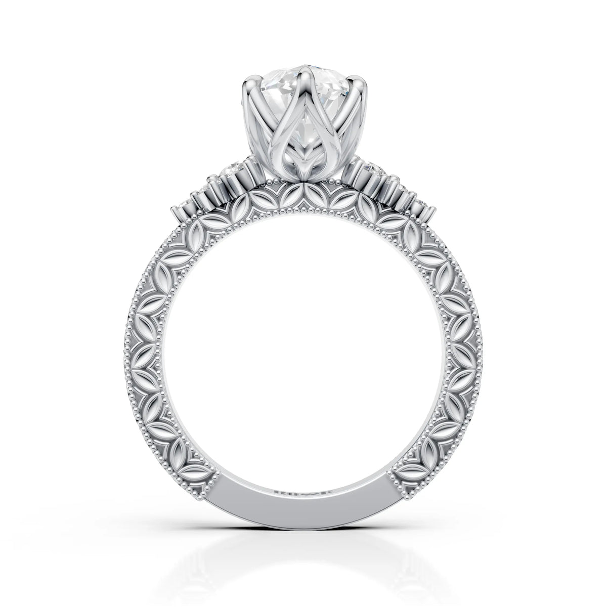 Marquise Solitaire Diamond Ring with Milgrain Band