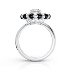 Oval Halo Diamond Ring with Black Enamel