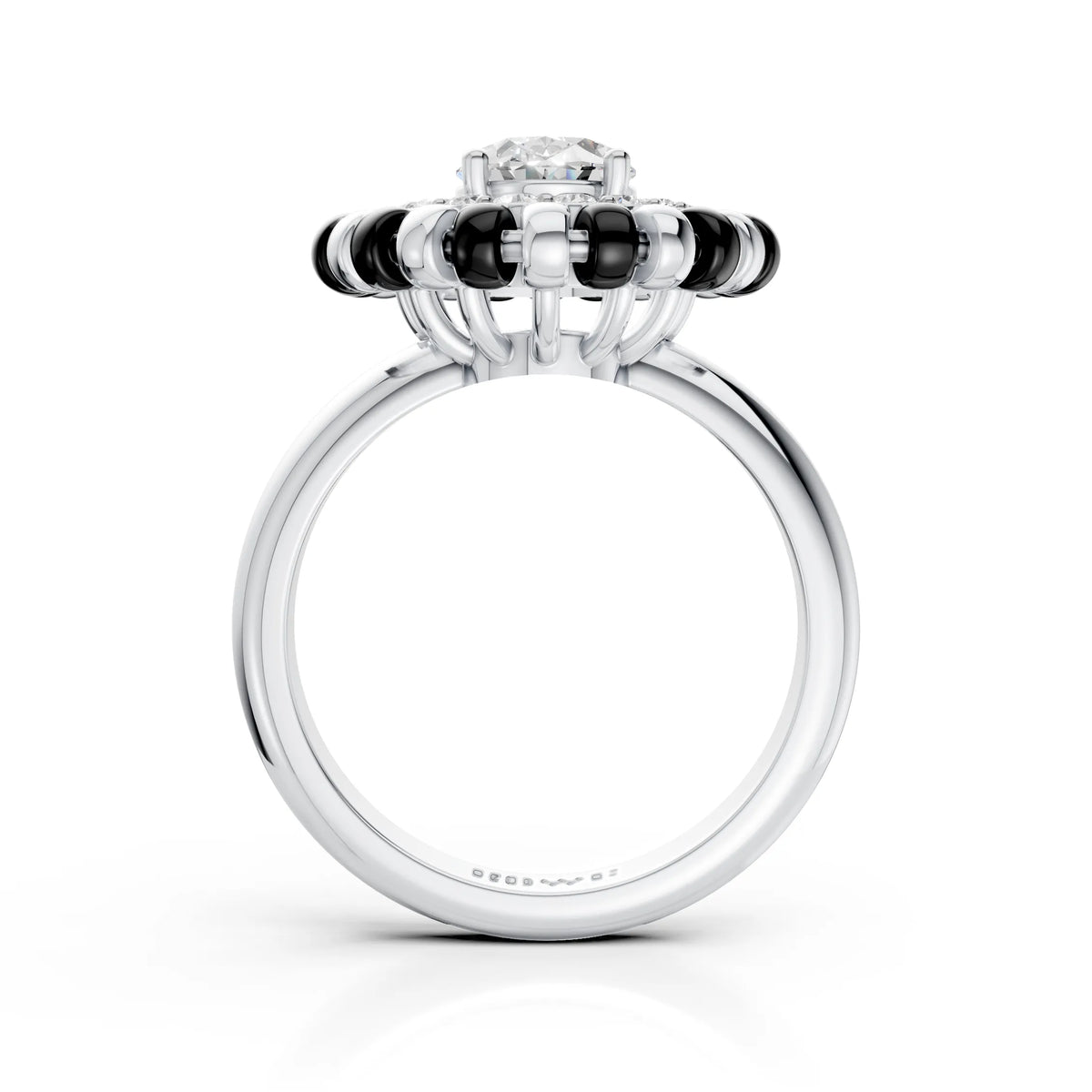 Oval Halo Diamond Ring with Black Enamel