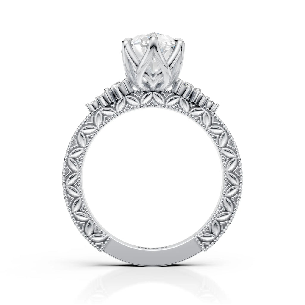 Marquise Solitaire Diamond Ring with Milgrain Band