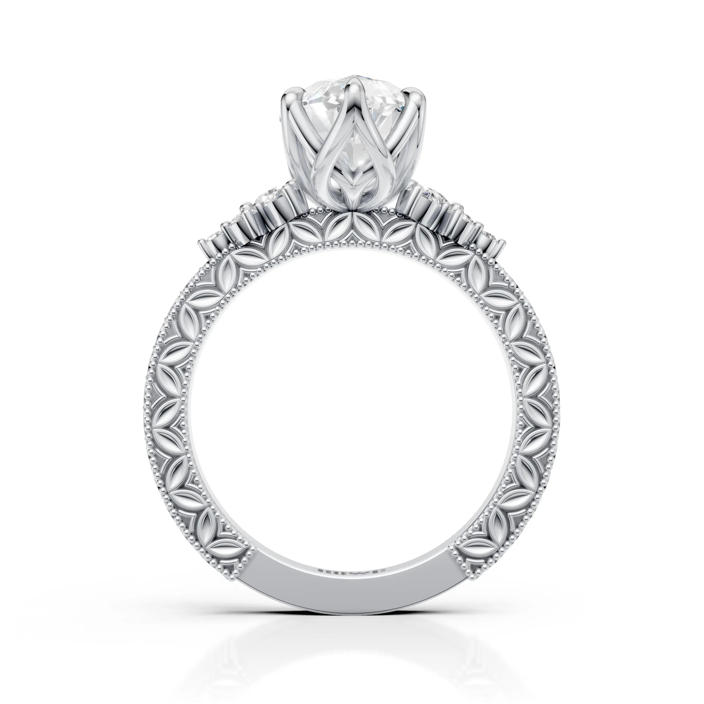 Marquise Solitaire Diamond Ring with Milgrain Band