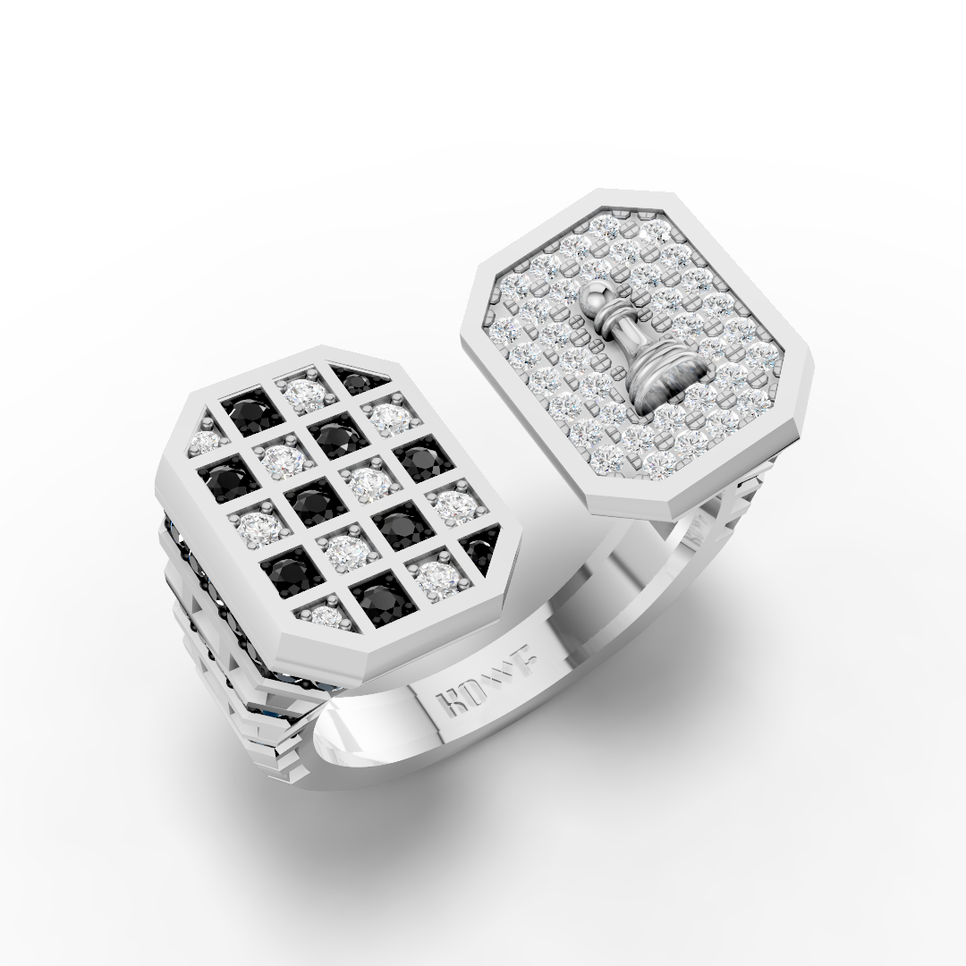 925 Sterling Silver Dual Face Chess Moissanite Diamond Ring