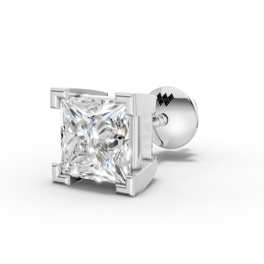 Princess Shaped Square Prong Setting Earring ( 1 PC )