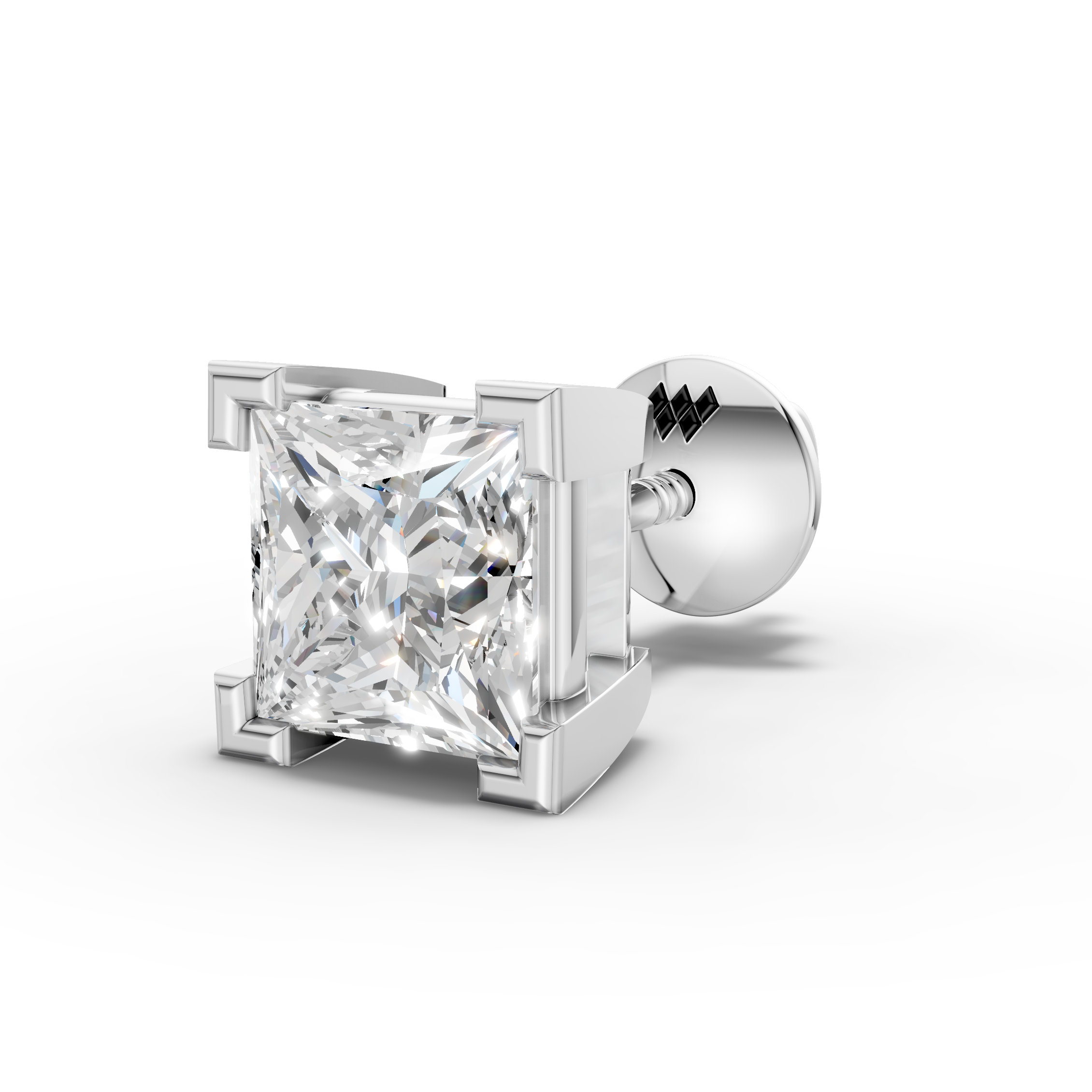 Princess Shaped Square Prong Setting Earring ( 1 PC )