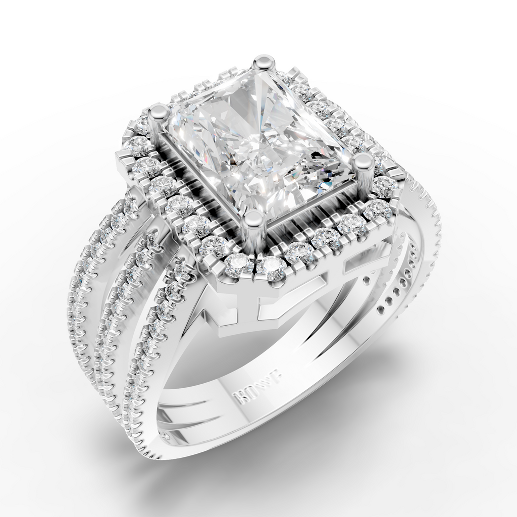 Radiant-Cut Halo Ring with Triple Band Design