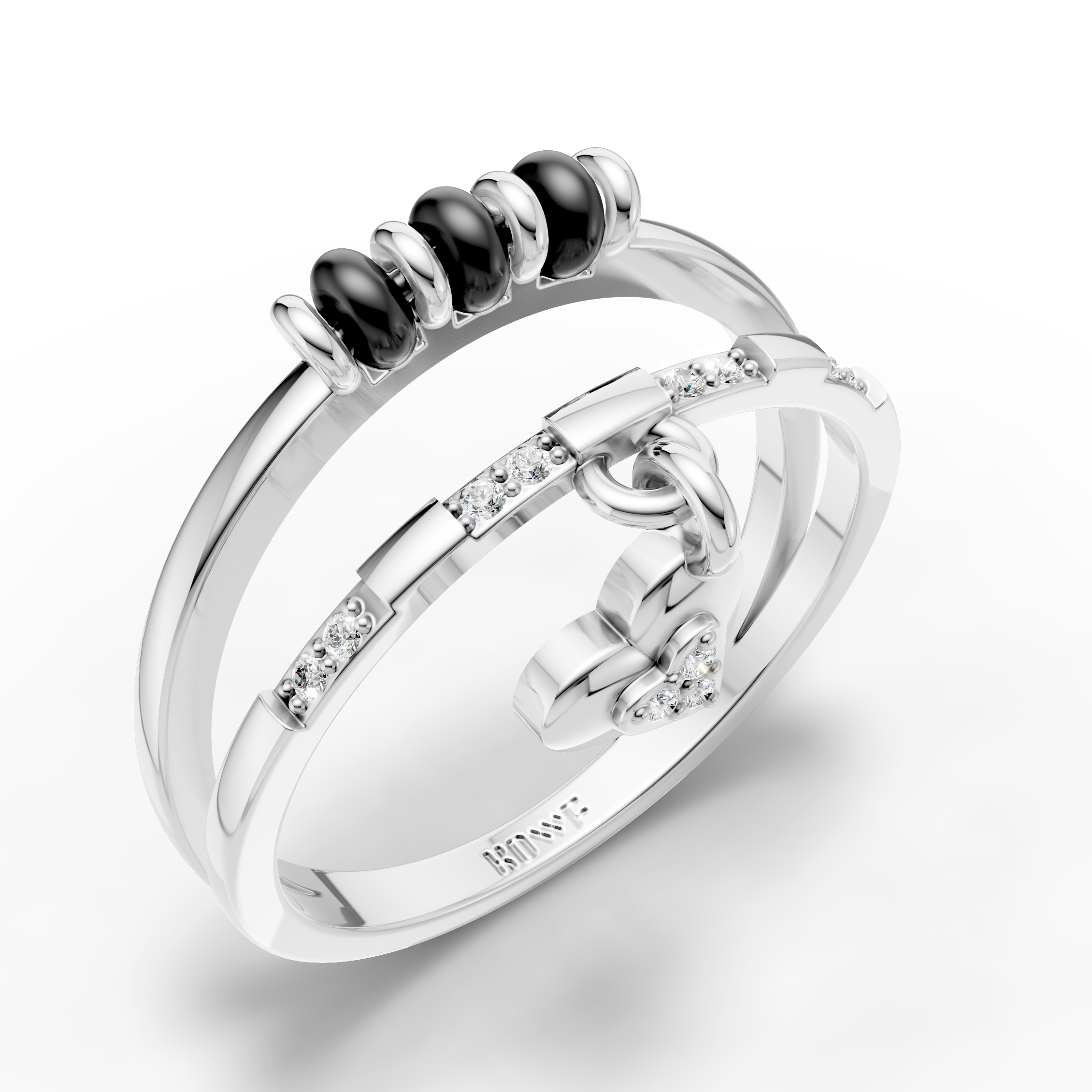 Mangalsutra Bead Ring with Heart Charm