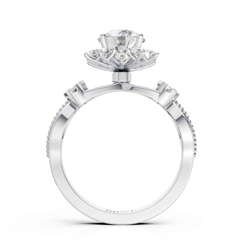 Floral Round Solitaire Diamond Ring