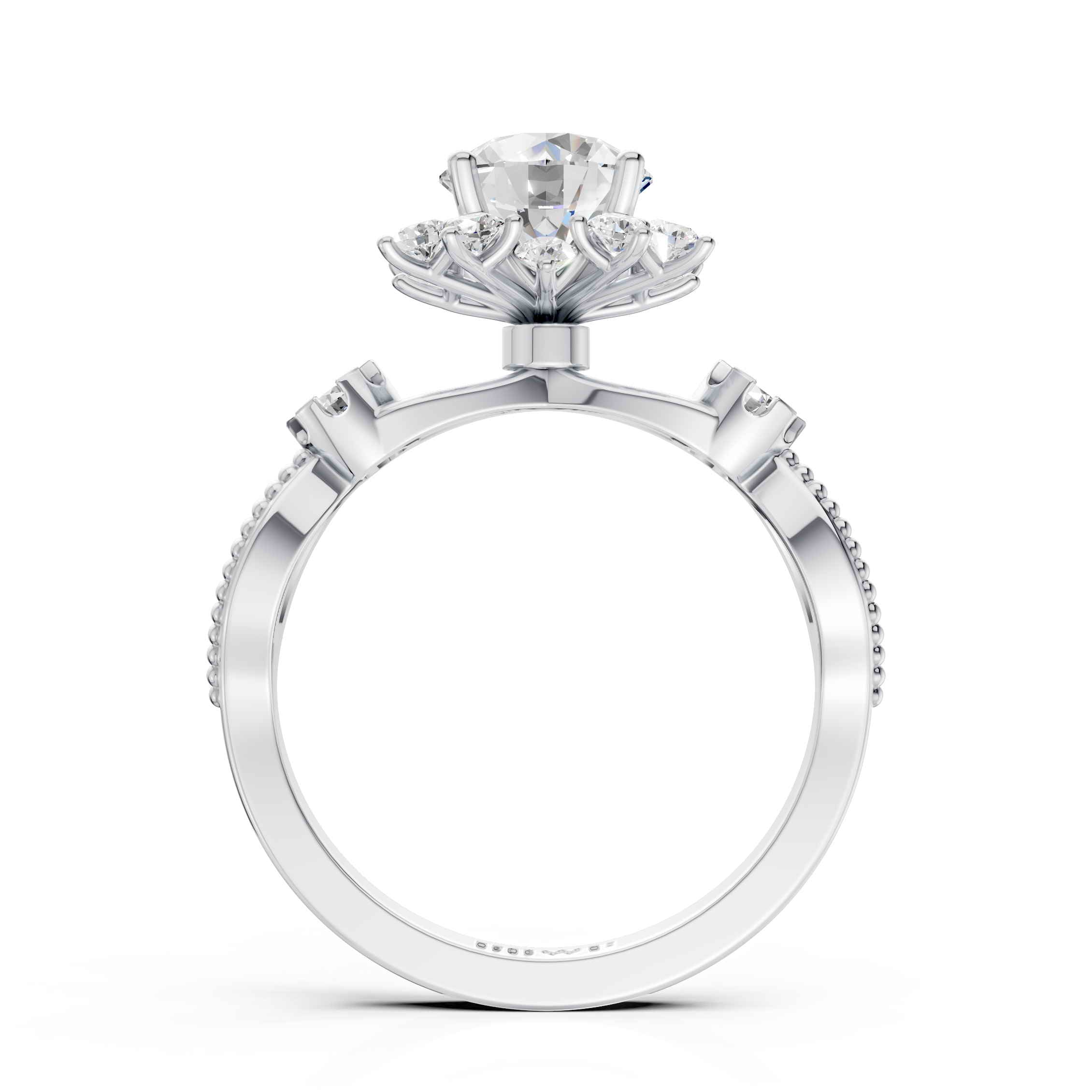 Floral Round Solitaire Diamond Ring