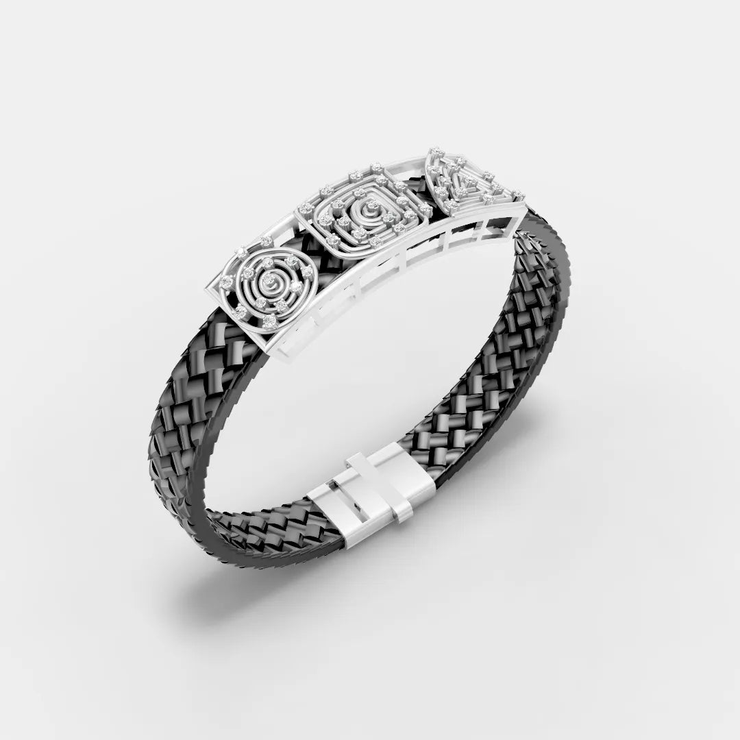 925 Sterling Silver Artistic Spiral Diamond Leather Belt