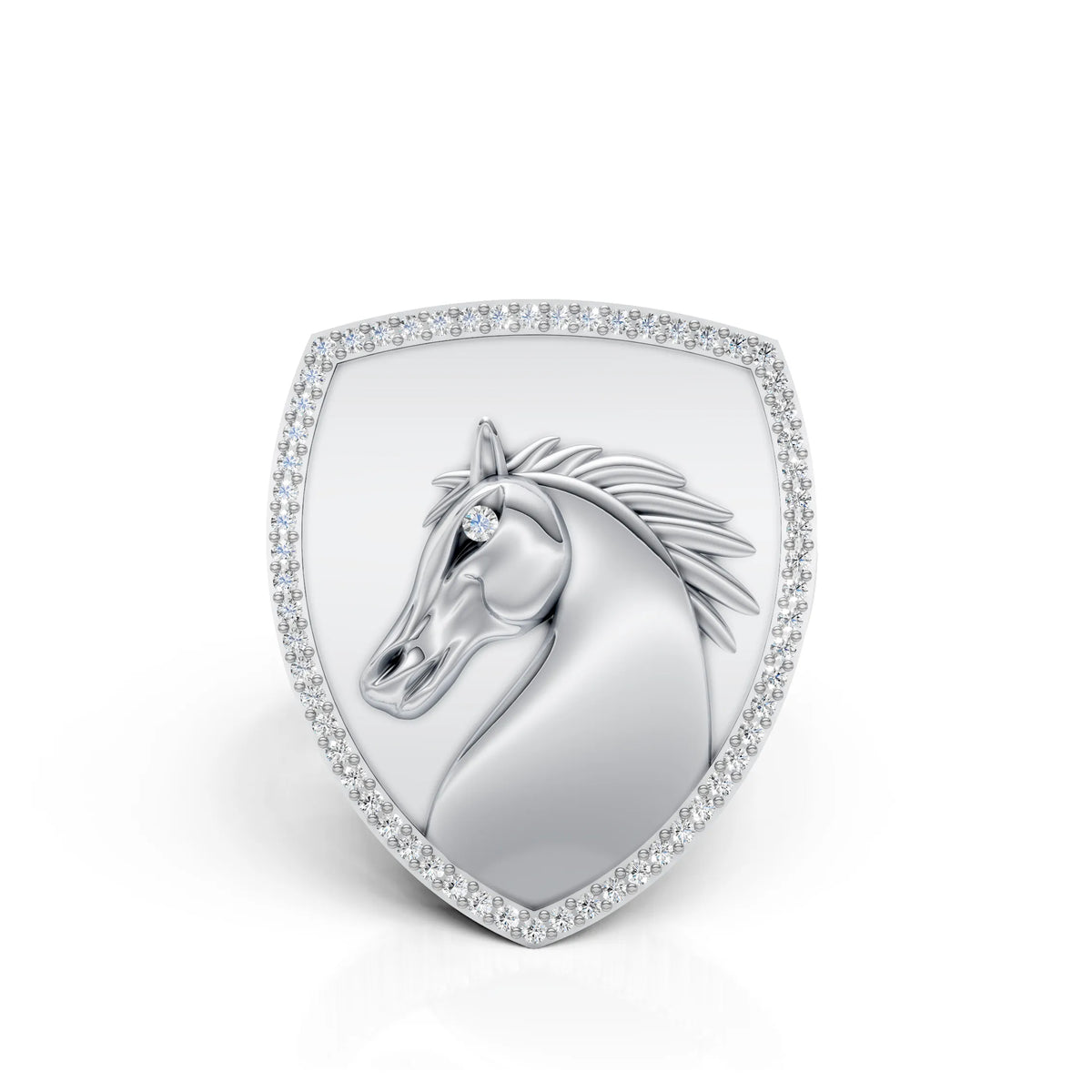 Majestic Horse Crest Diamond Signet Ring