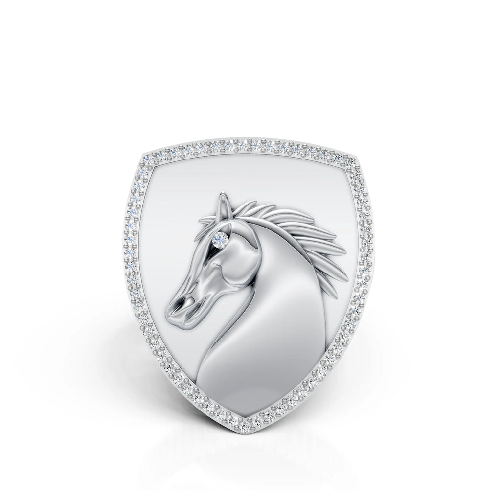 Majestic Horse Crest Diamond Signet Ring