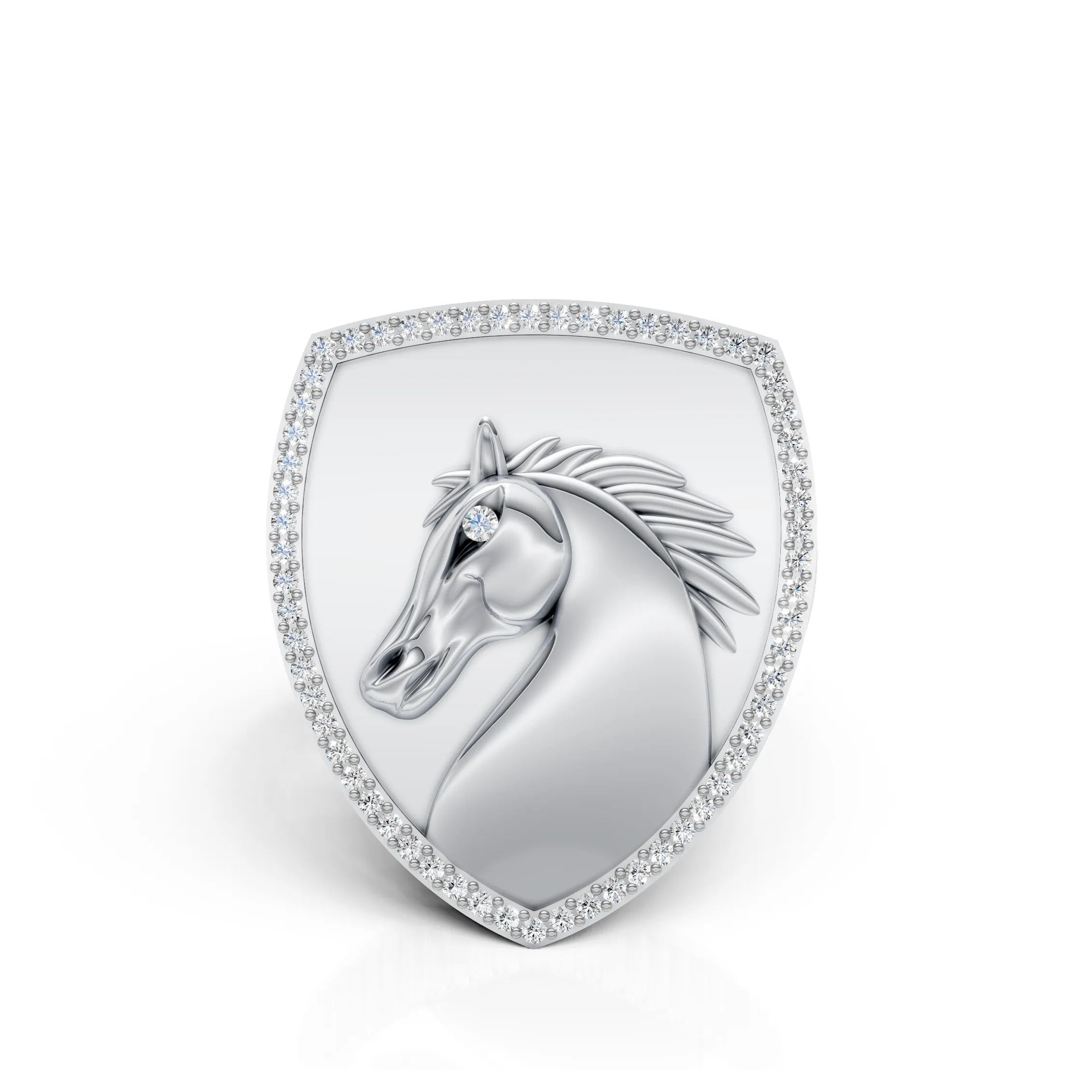 Majestic Horse Crest Diamond Signet Ring