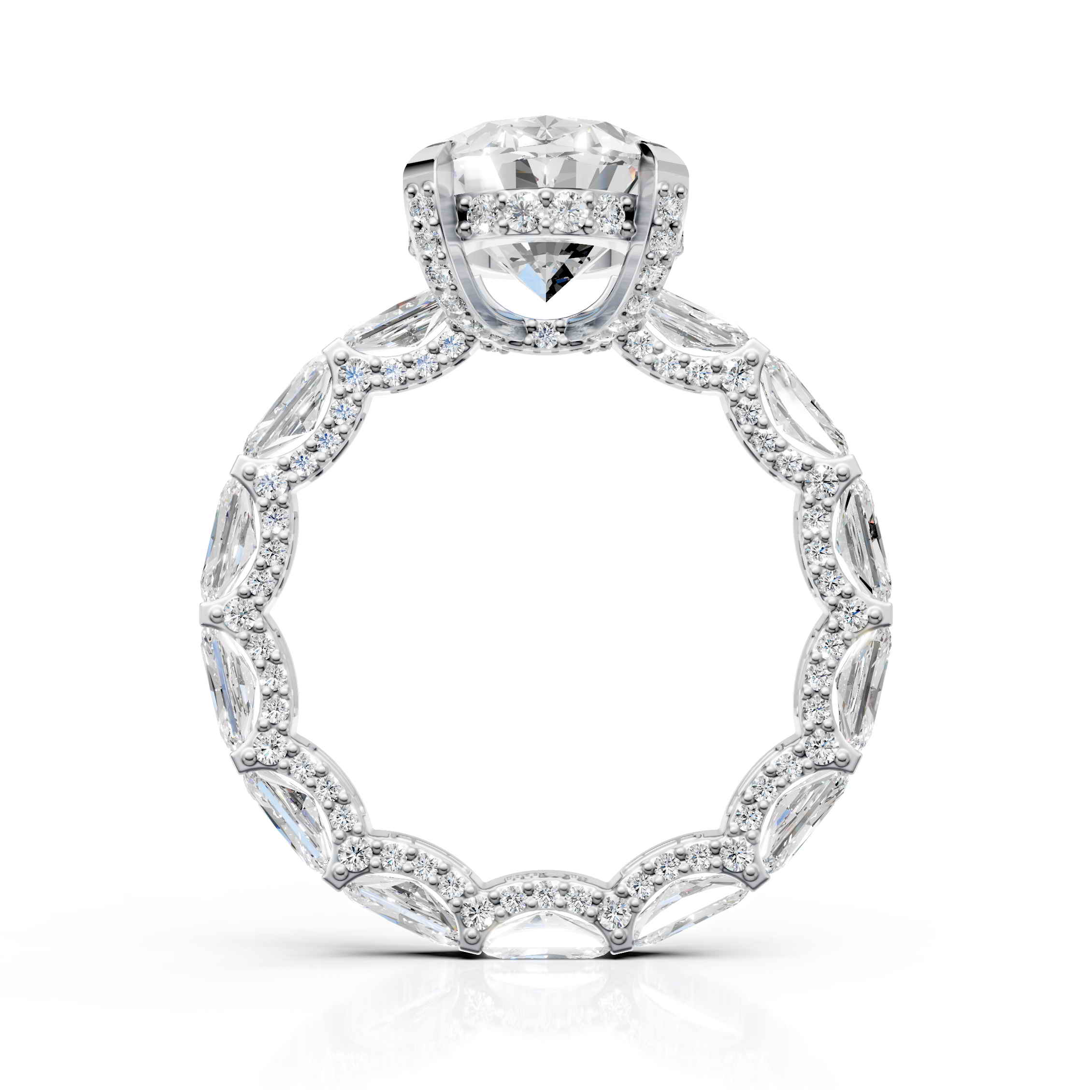 Oval Diamond Ring with Emerald Cut Band