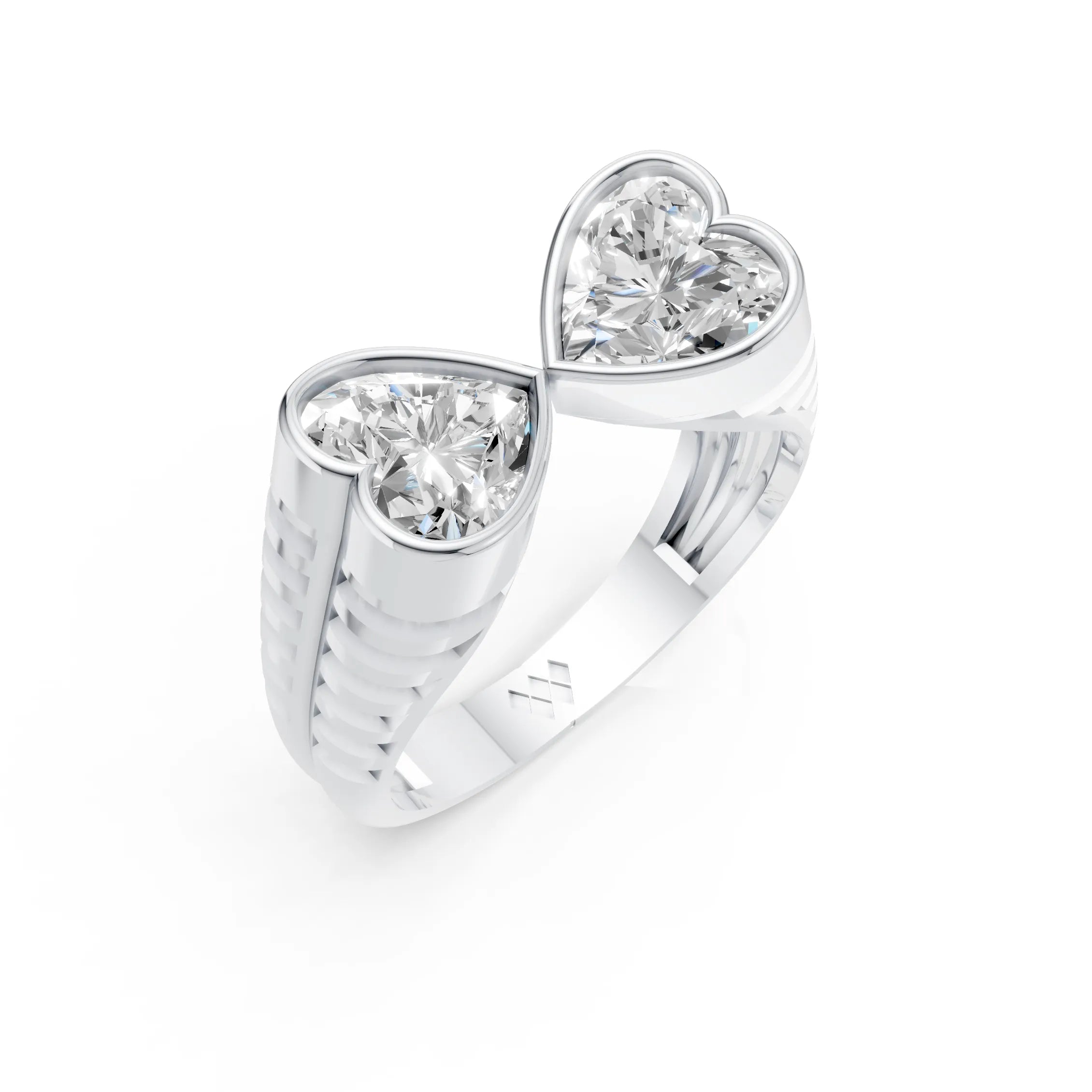 Double Heart Diamond Open Ring