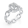 Luxury Emerald Cut Halo Diamond Chain Ring