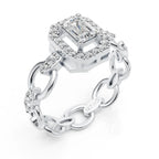 Luxury Emerald Cut Halo Diamond Chain Ring