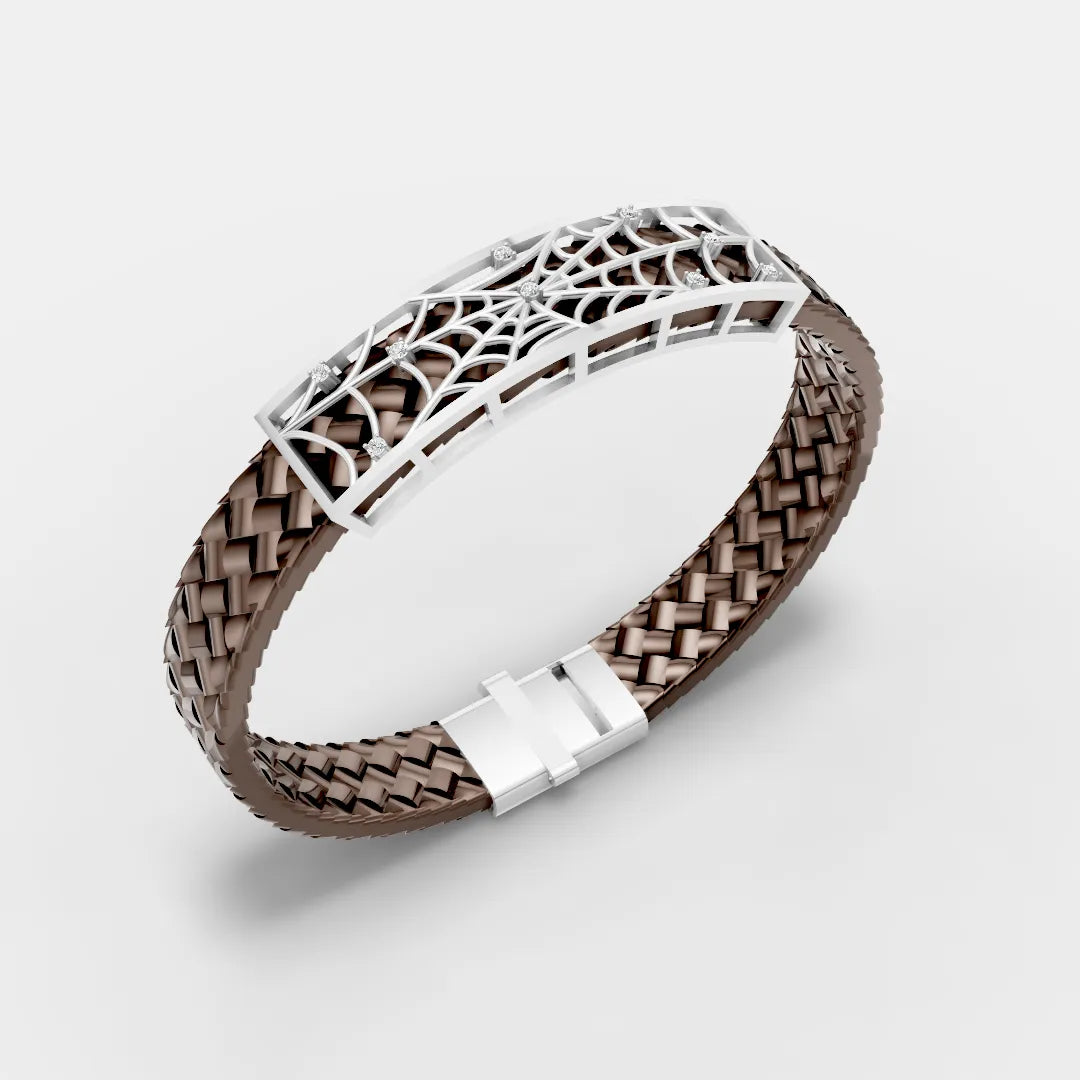 925 Sterling Silver Spider Frame Leather Belt