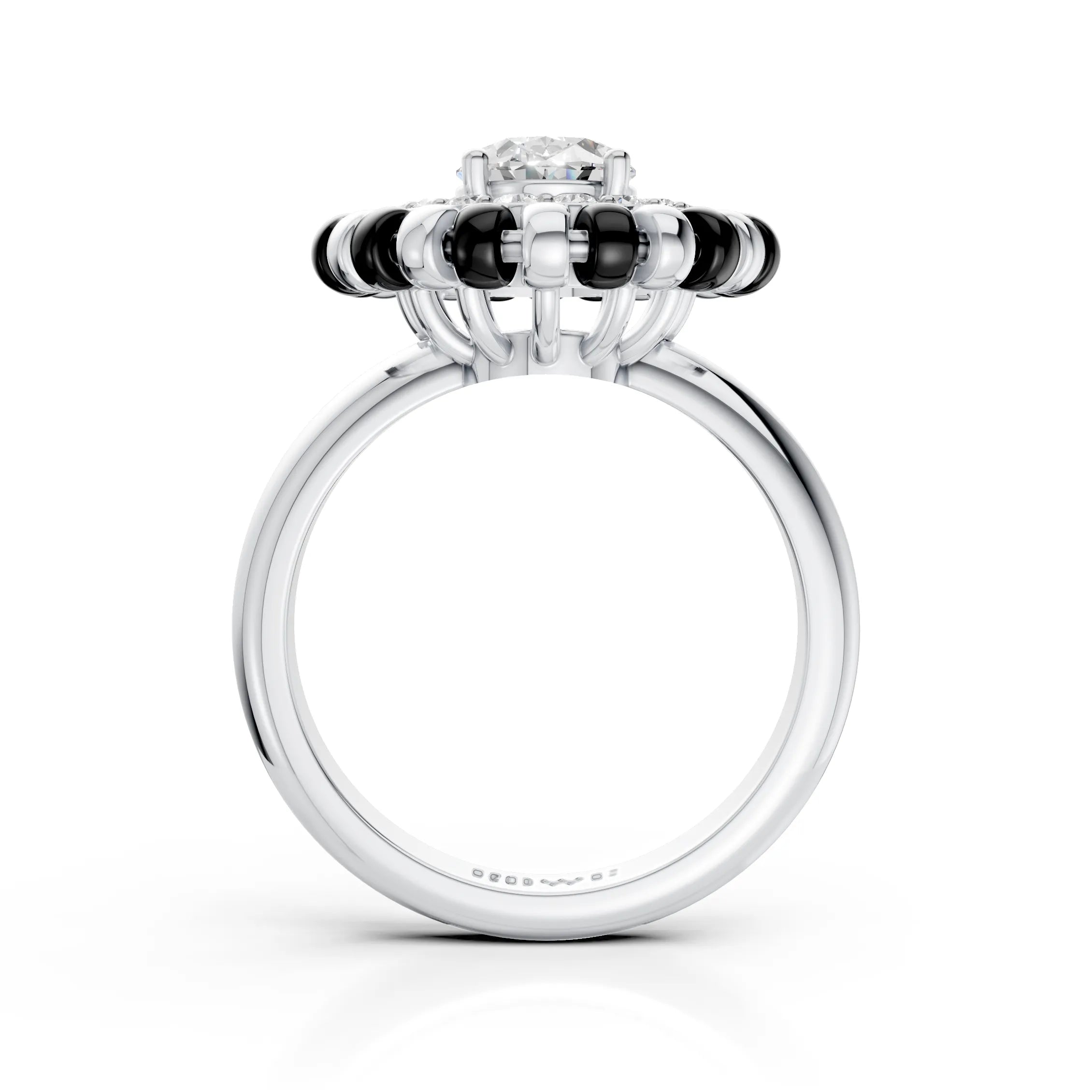 Oval Halo Diamond Ring with Black Enamel