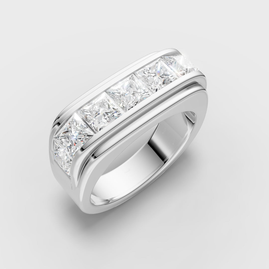 925 Sterling Silver Moissanite Diamond Princess-Cut Band Ring