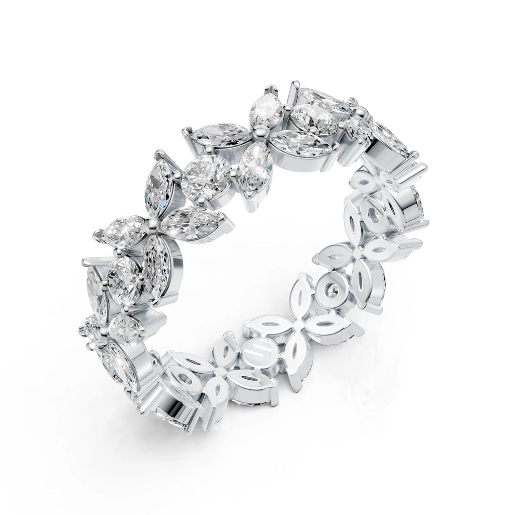 Floral Marquise & Round Diamond Eternity Band