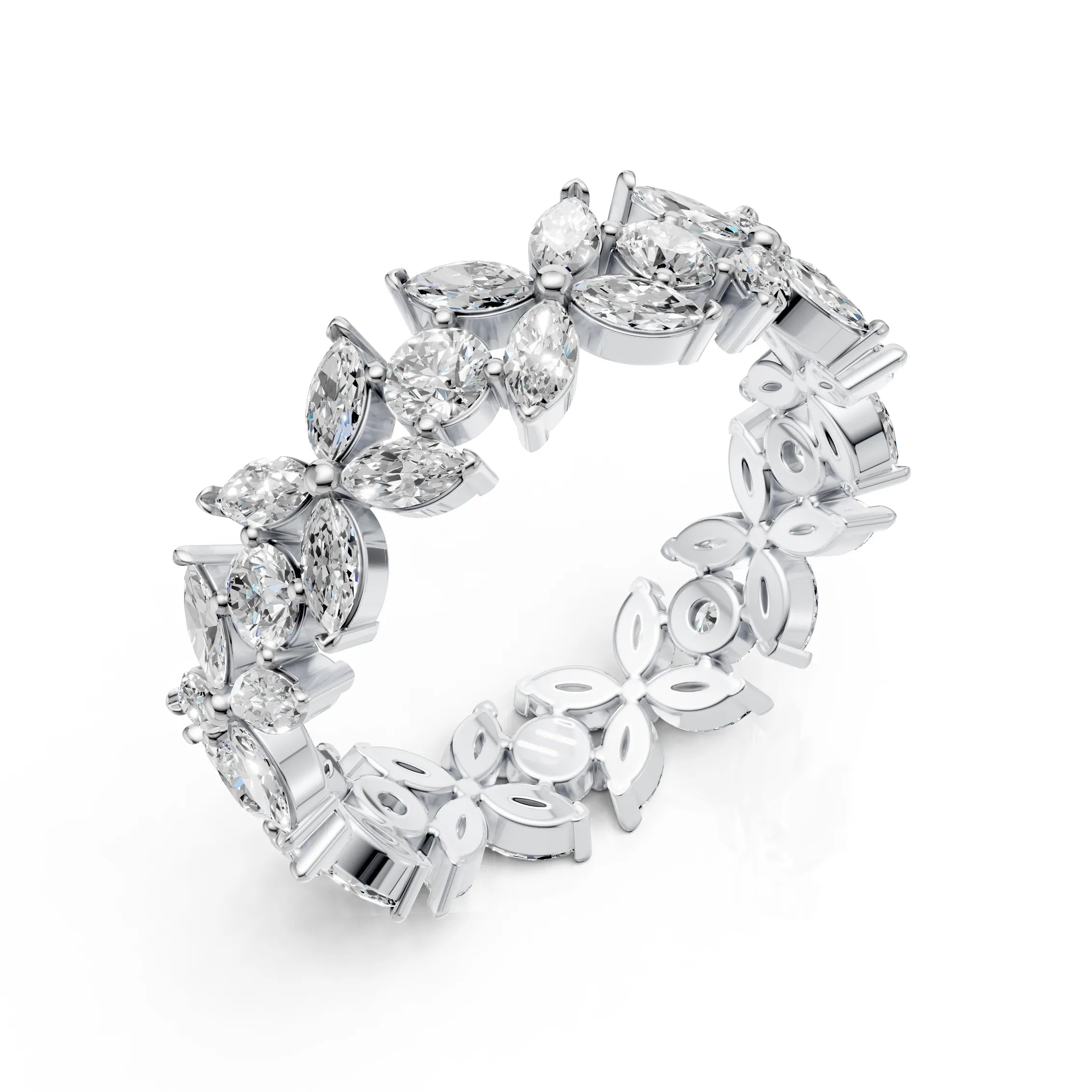 Floral Marquise & Round Diamond Eternity Band