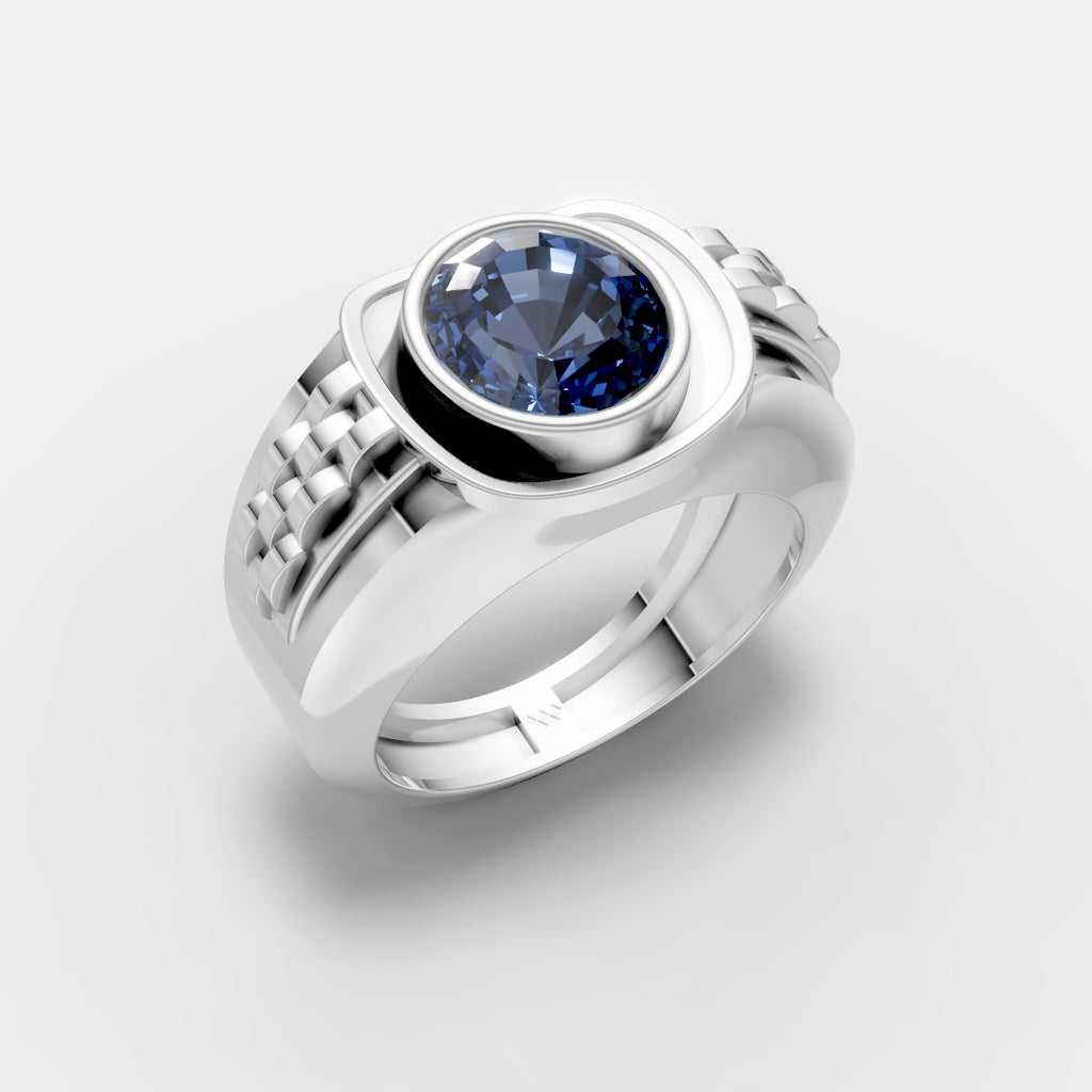 Silver Ring with Blue CZ Diamond