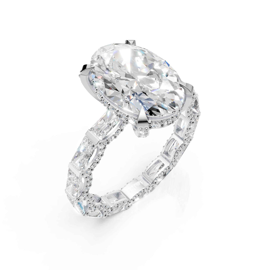 Oval Diamond Ring with Emerald Cut Band