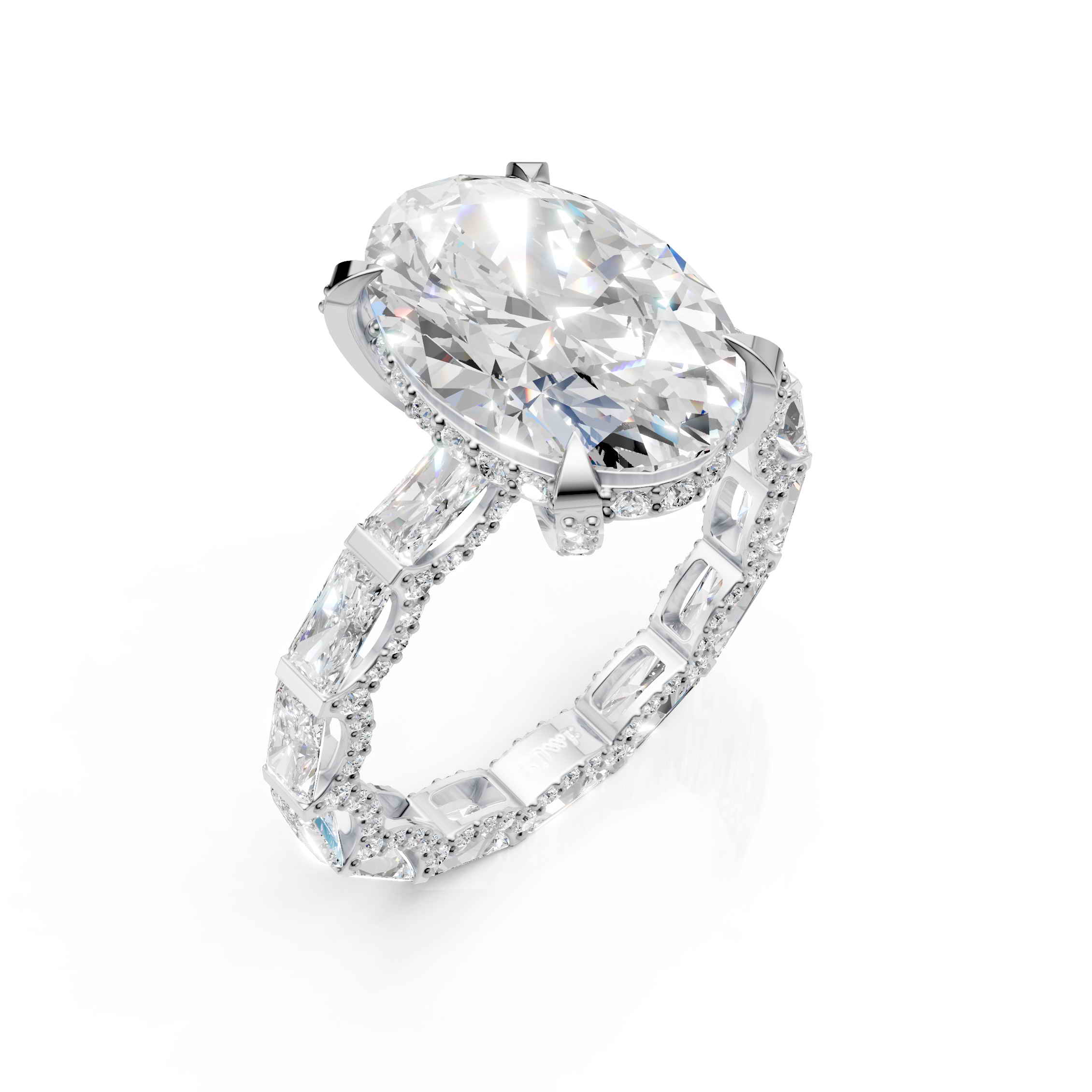 Oval Diamond Ring with Emerald Cut Band