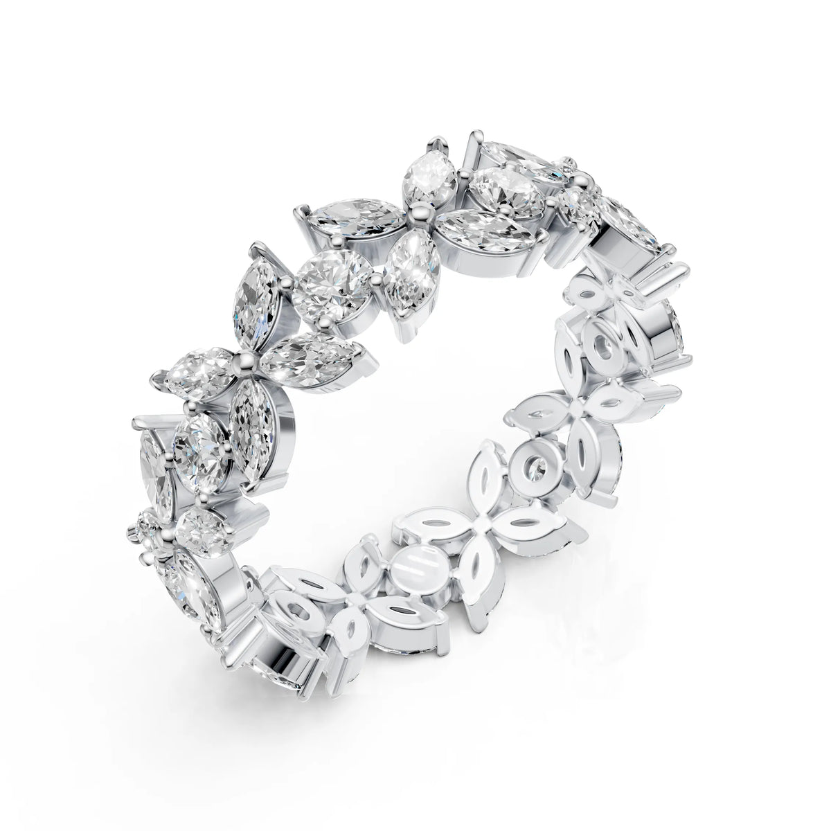 Floral Marquise & Round Diamond Eternity Band