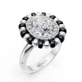 Oval Halo Diamond Ring with Black Enamel