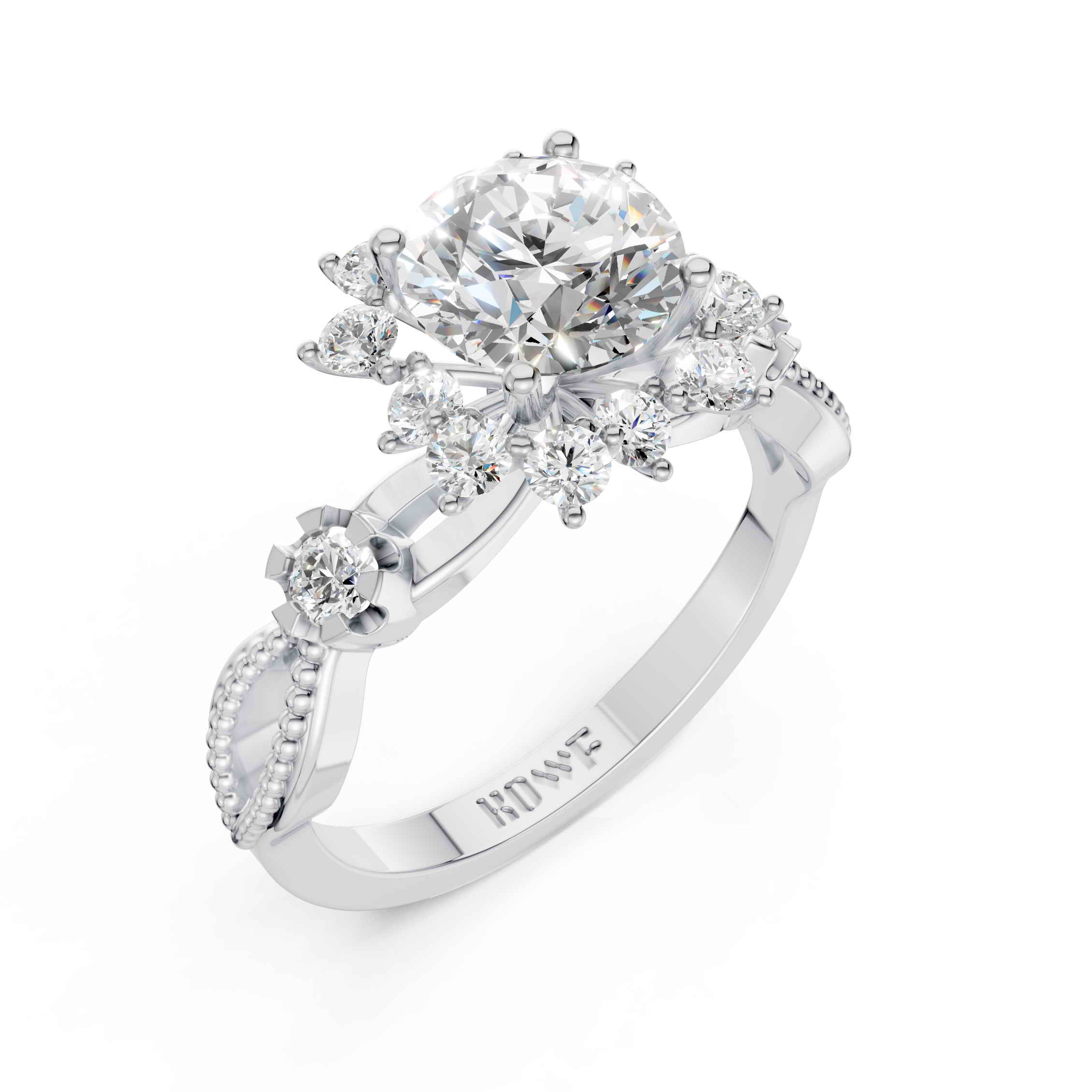 Floral Round Solitaire Diamond Ring