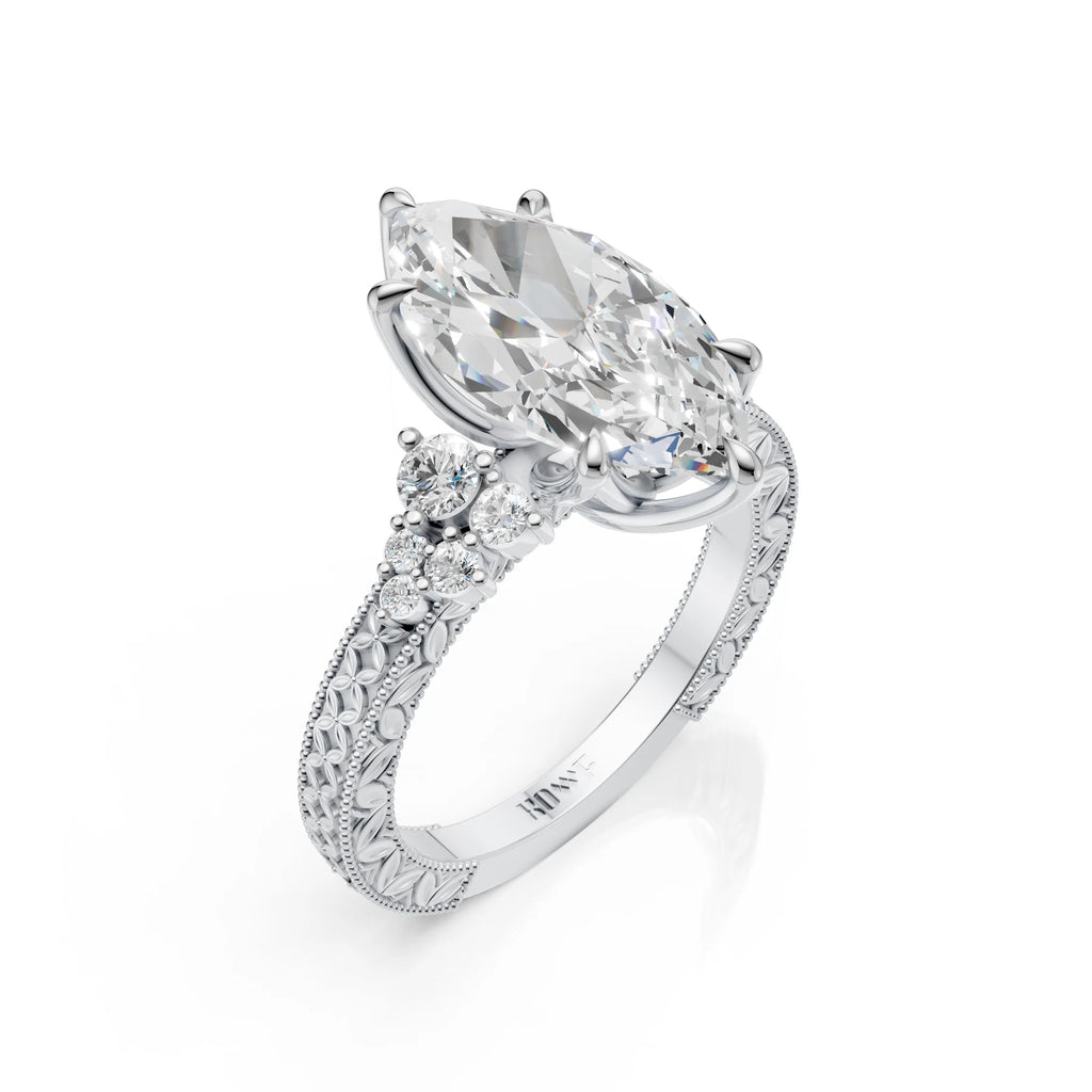 Marquise Solitaire Diamond Ring with Milgrain Band