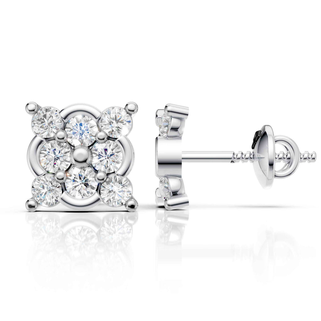 Classic Square Halo Diamond Earrings (1 Pair)