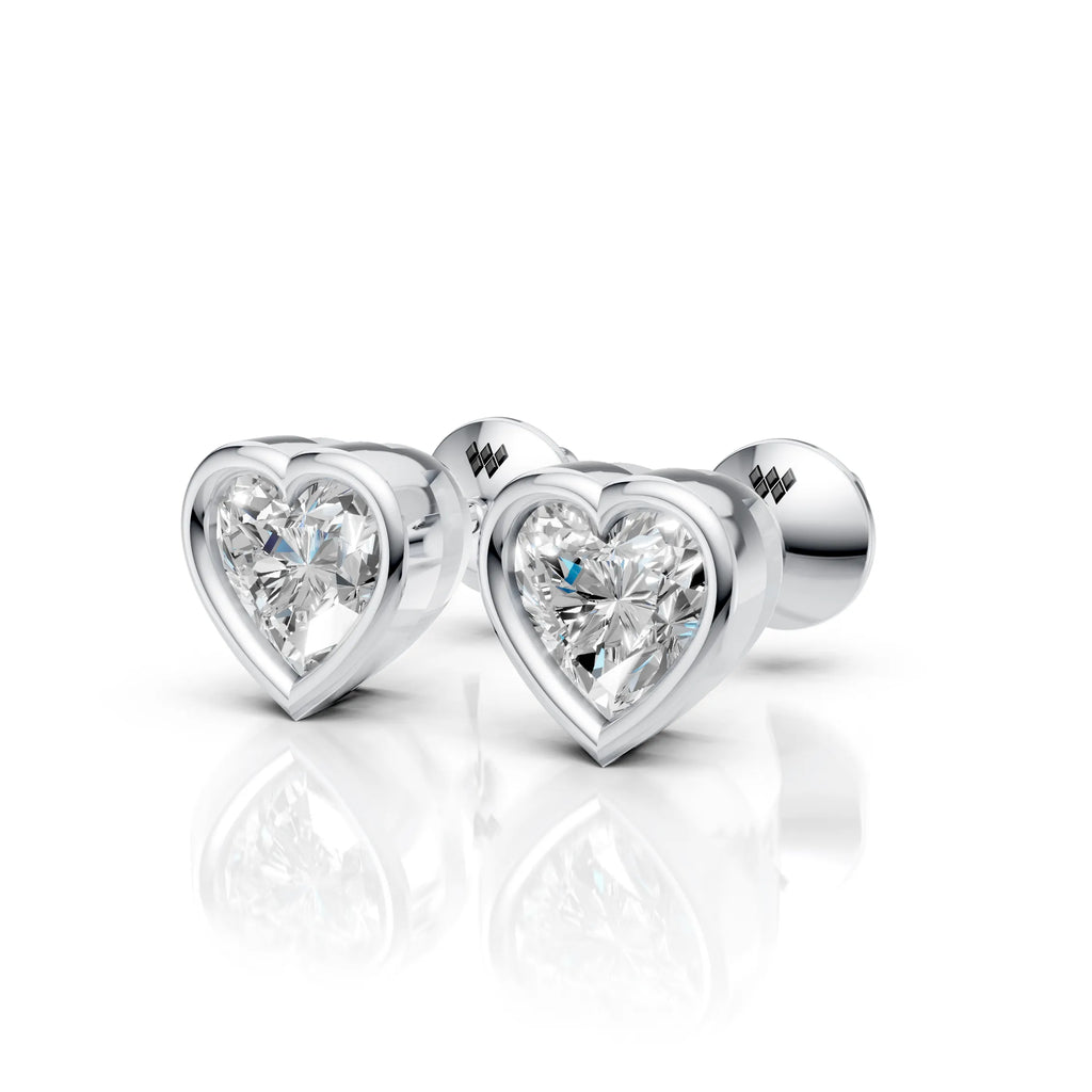 Heart Shaped Bezel Setting Earring ( 1 Pair )