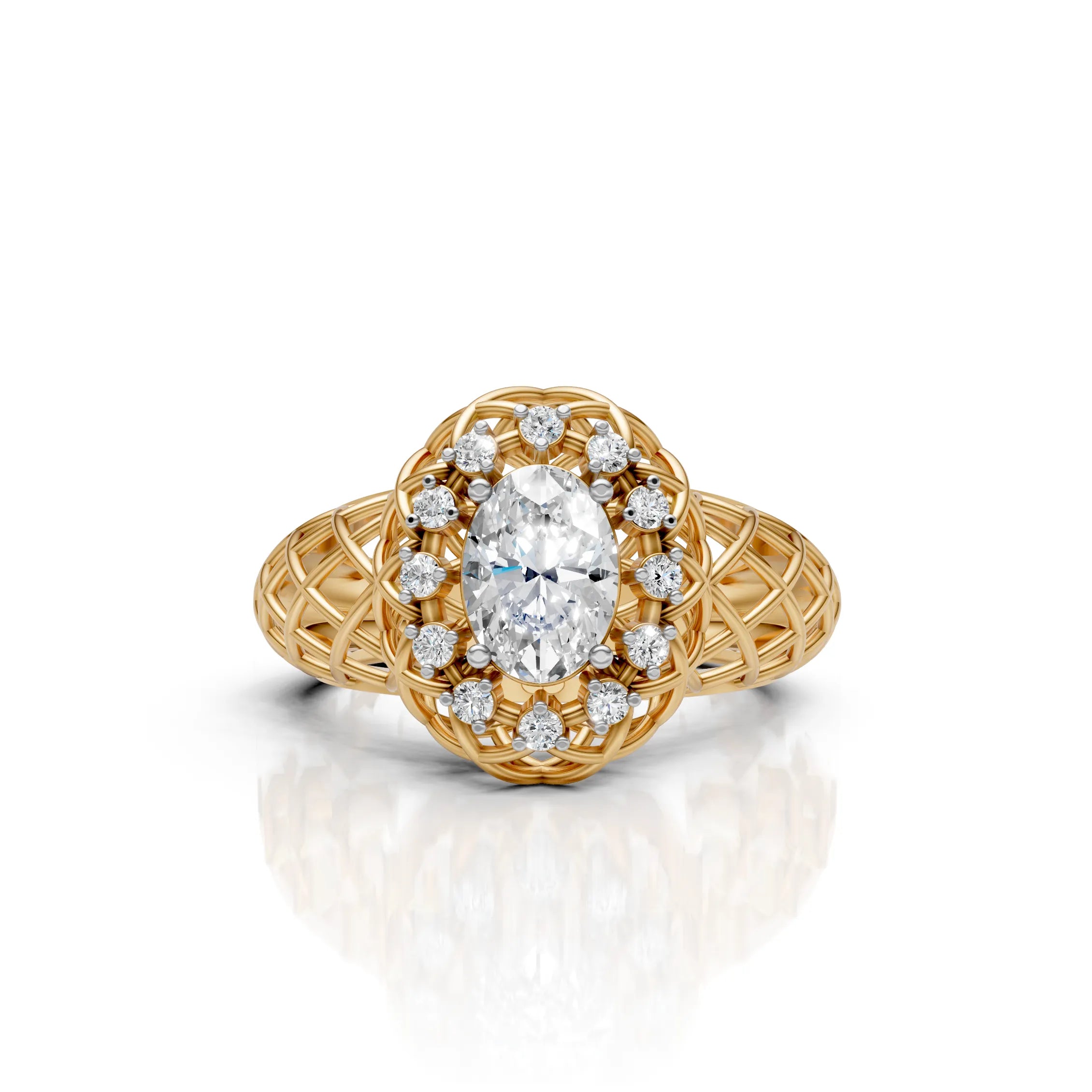 Oval Halo Lattice Ring