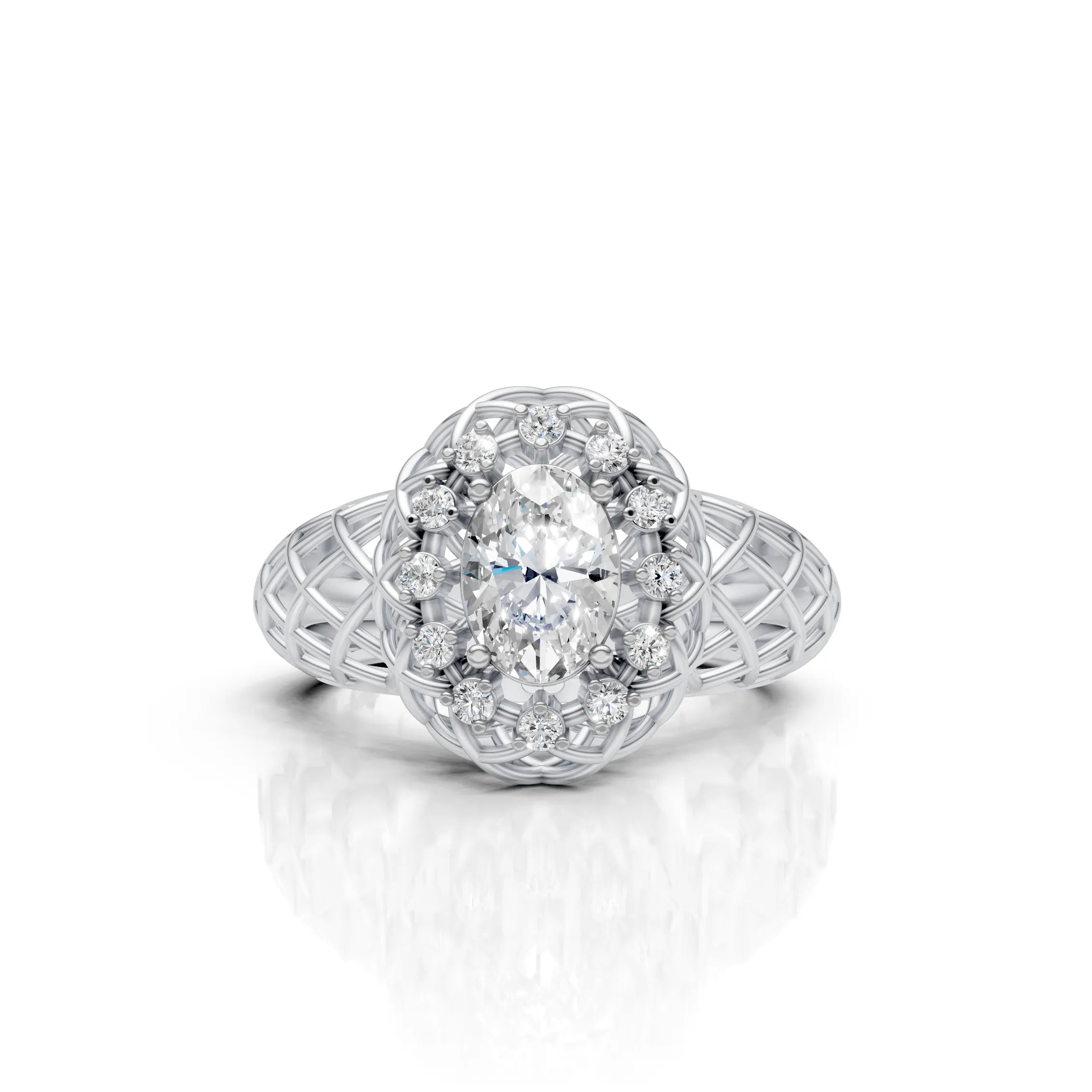 Oval Halo Lattice Ring