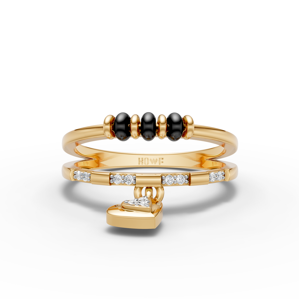 Mangalsutra Bead Ring with Heart Charm