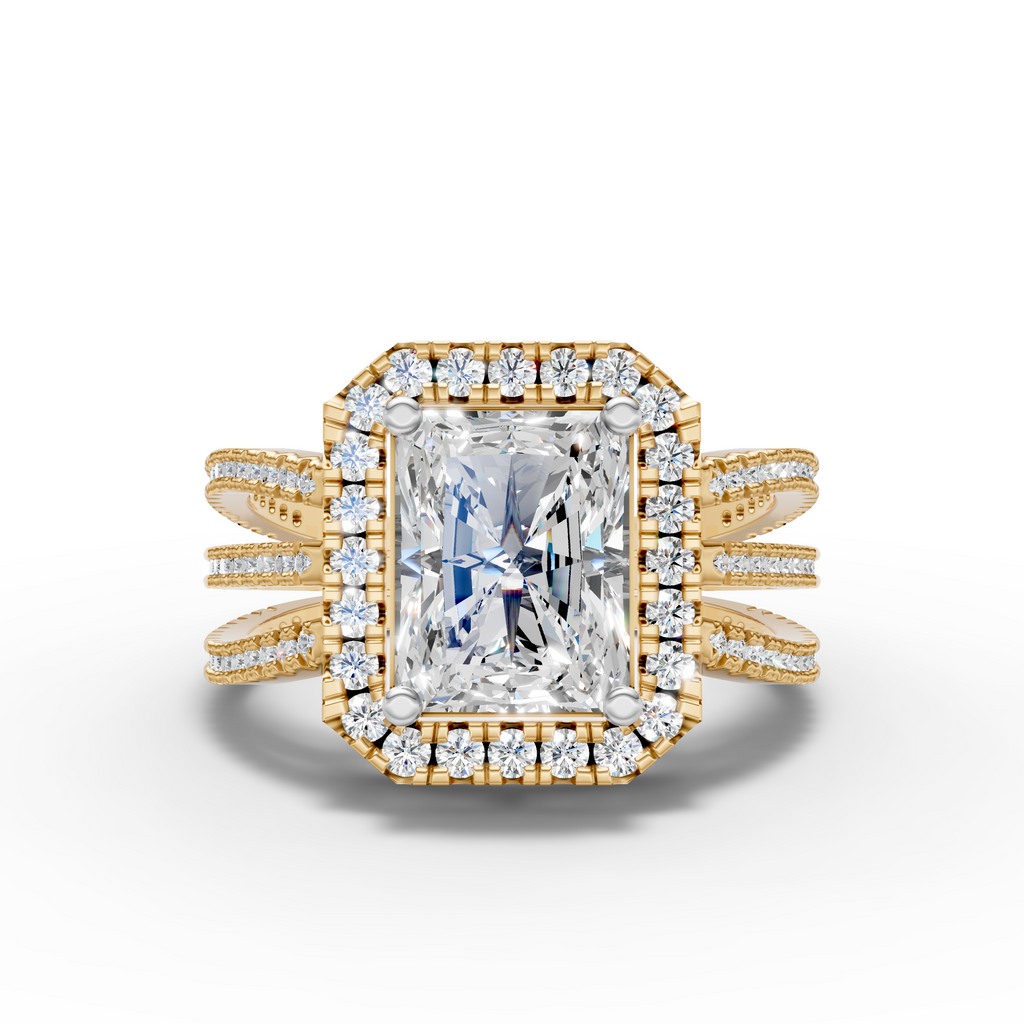 Radiant-Cut Halo Ring with Triple Band Design