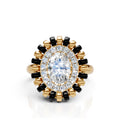 Oval Halo Diamond Ring with Black Enamel