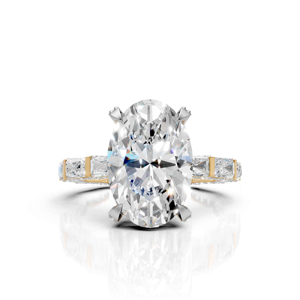 Oval Diamond Ring with Emerald Cut Band