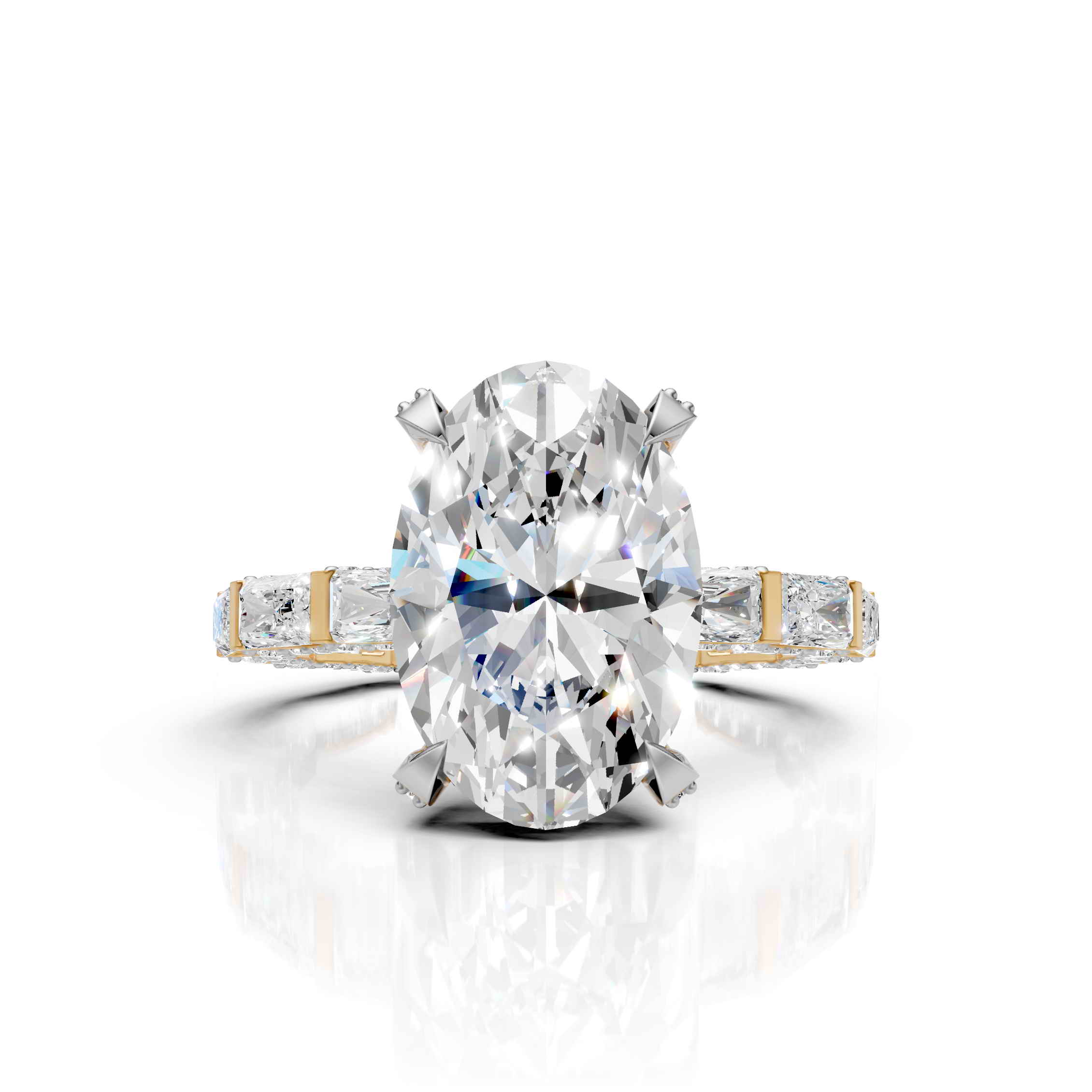 Oval Diamond Ring with Emerald Cut Band