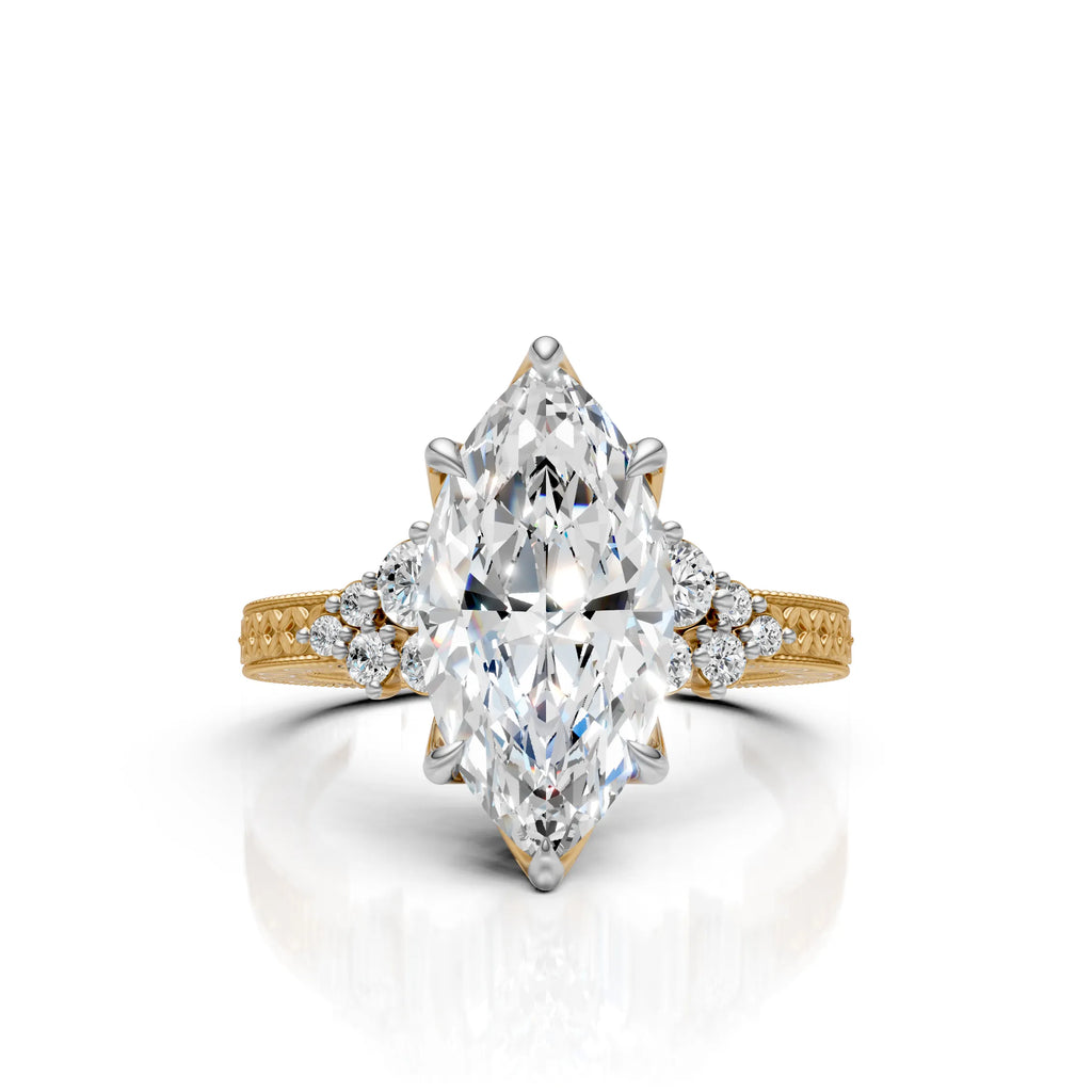 Marquise Solitaire Diamond Ring with Milgrain Band
