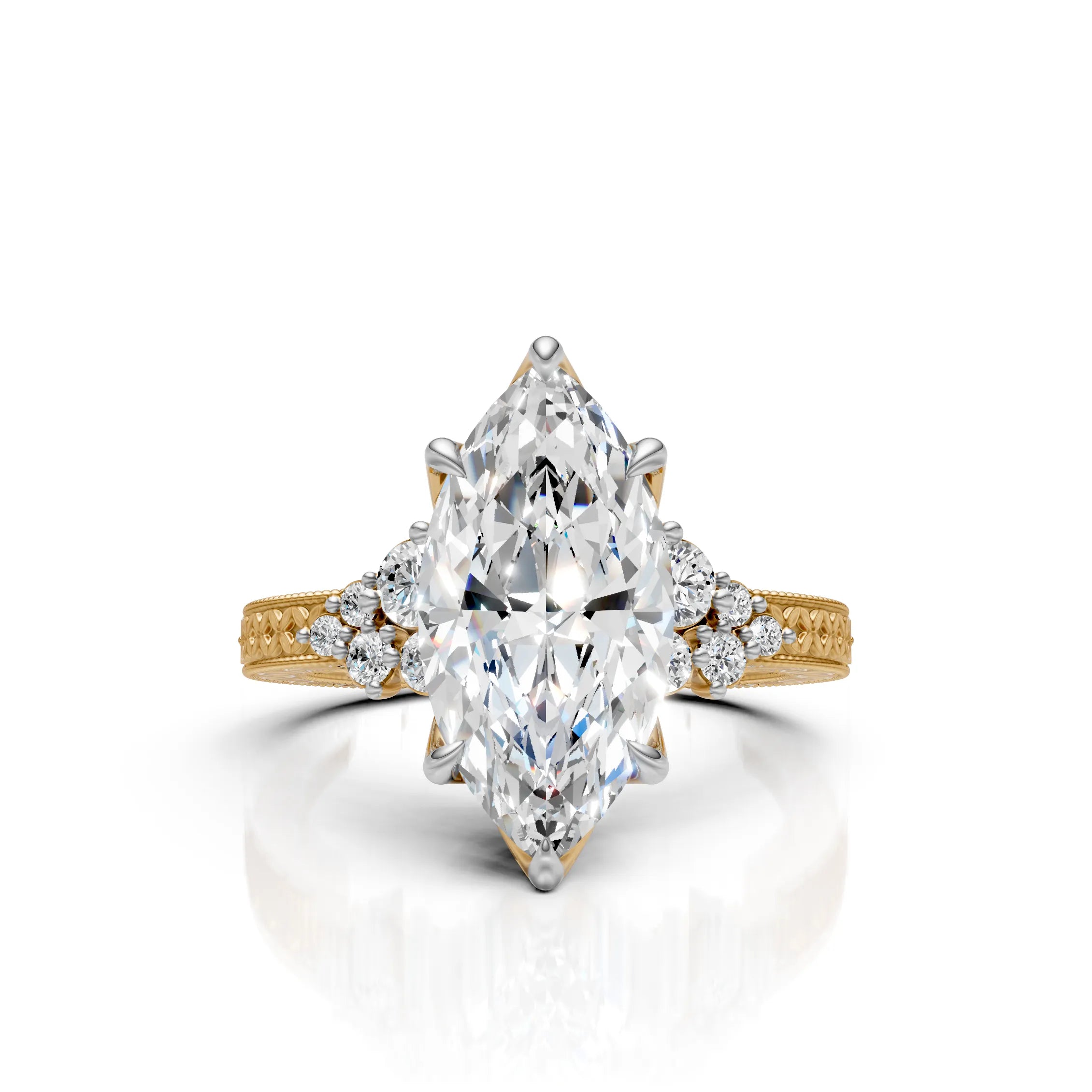 Marquise Solitaire Diamond Ring with Milgrain Band