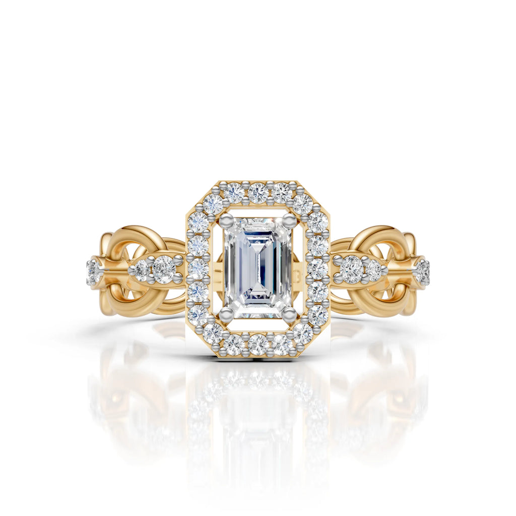 Luxury Emerald Cut Halo Diamond Chain Ring