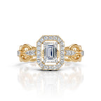 Luxury Emerald Cut Halo Diamond Chain Ring