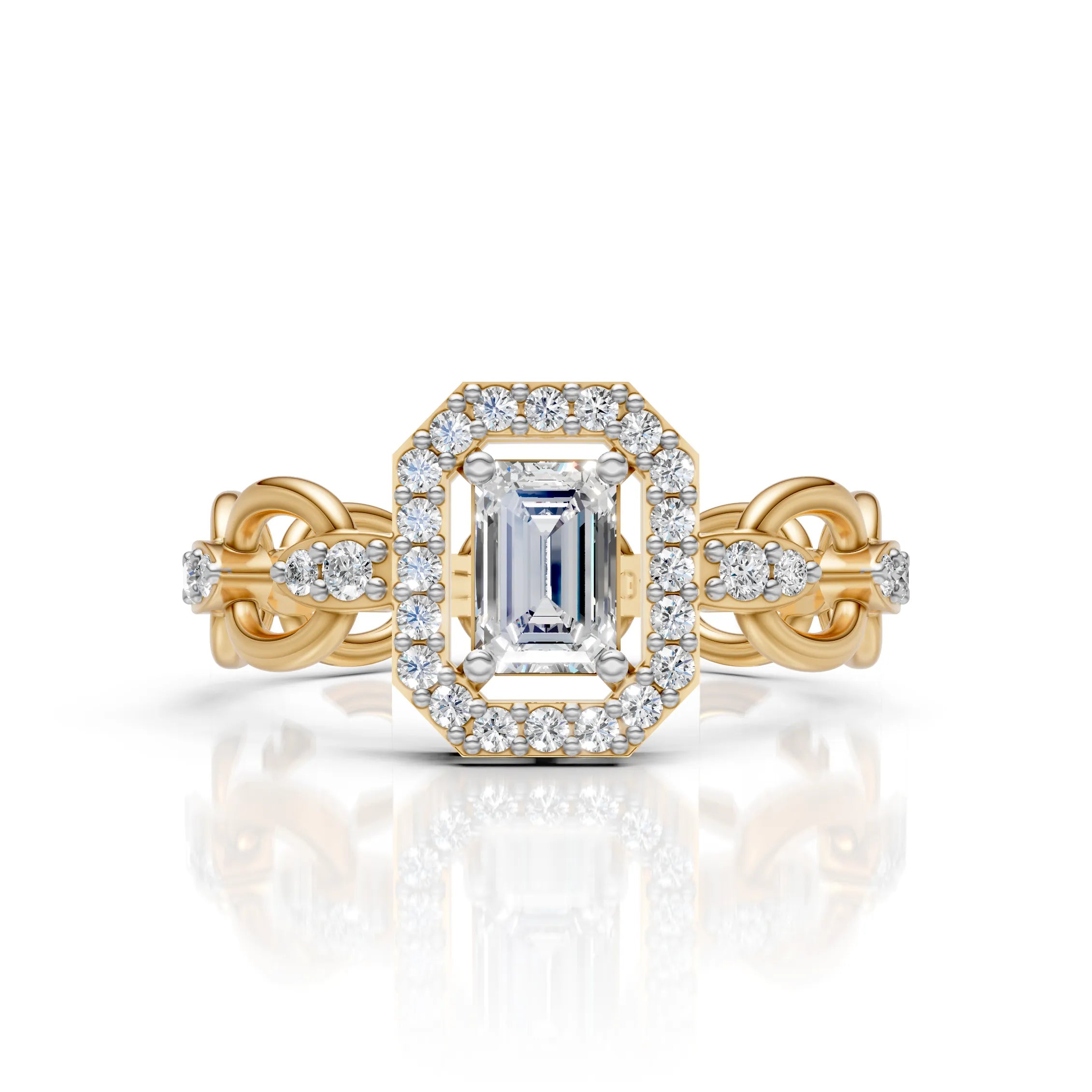 Luxury Emerald Cut Halo Diamond Chain Ring