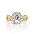 Luxury Emerald Cut Halo Diamond Chain Ring